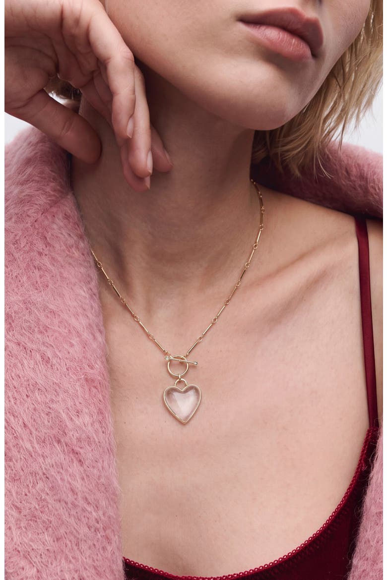 14k Yellow Gold Plated Clear Quartz Heart Necklace, Alternate, color, GOLD