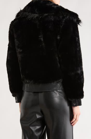 Faux Fur & Faux Leather Crop Jacket