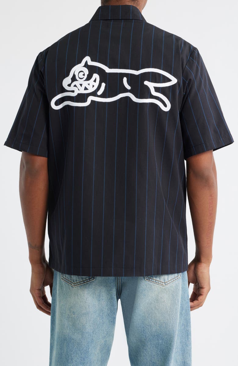 ICECREAM Fruit by the Fruit Stripe Short Sleeve Cotton Graphic Button-Up Shirt, Alternate, color, Black