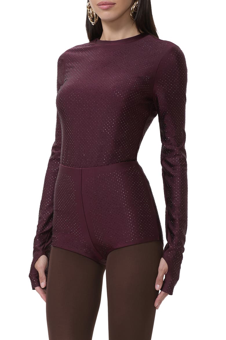 Kaylee Stud Accent Long Sleeve Mesh Top, Alternate, color, VINEYARD