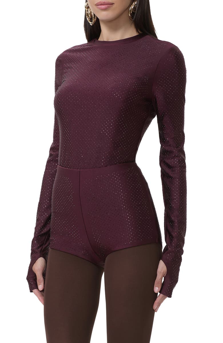 AFRM Kaylee Stud Accent Long Sleeve Mesh Top, Alternate, color, Vineyard