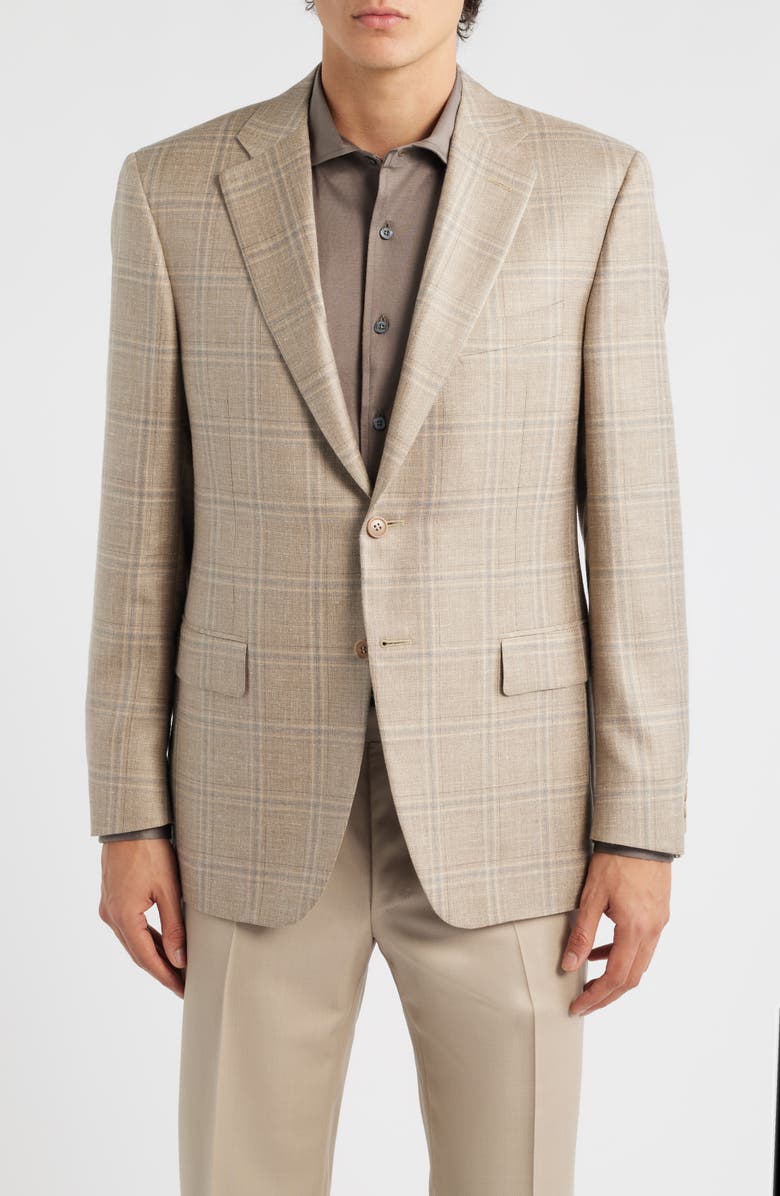 Canali Siena Regular Fit Beige Shadow Check Wool Blend Sport Coat, Main, color, Beige