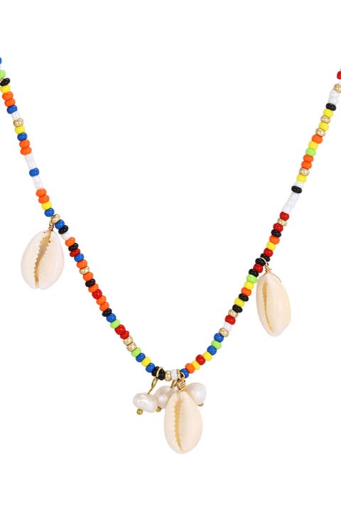 Freshwater Pearl & Shell Charm Beaded Necklace