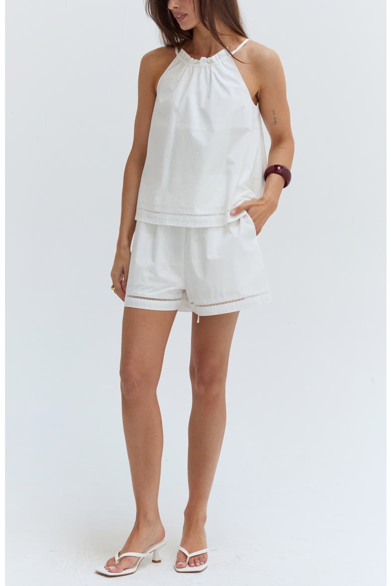 Poplin Lattice Trim Halter Top, Alternate, color, White
