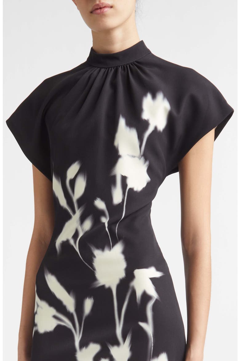 Stella Floral Crepe Midi Dress, Alternate, color, BLACK