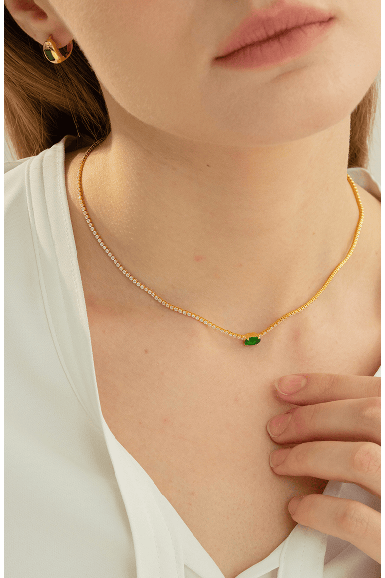 18k Gold Plated Sterling Silver Emerald Rectangle Necklace & Huggies Set Gift Guide, Alternate, color, Gold