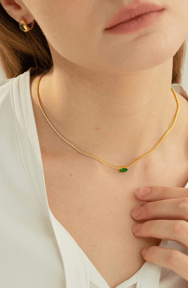 Bearfruit Jewelry 18k Gold Plated Sterling Silver Emerald Rectangle Necklace, Ring & Huggies Set Holiday Gift Idea, Alternate, color, Gold