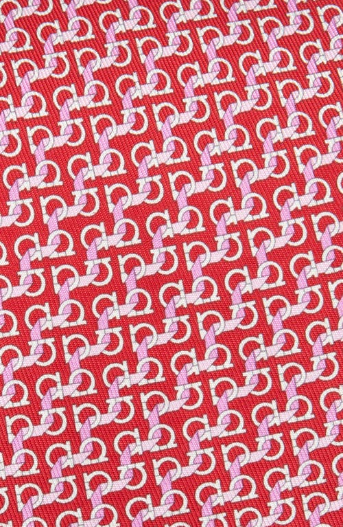 Ferragamo Zar Gancini Print Silk Tie In Rosso
