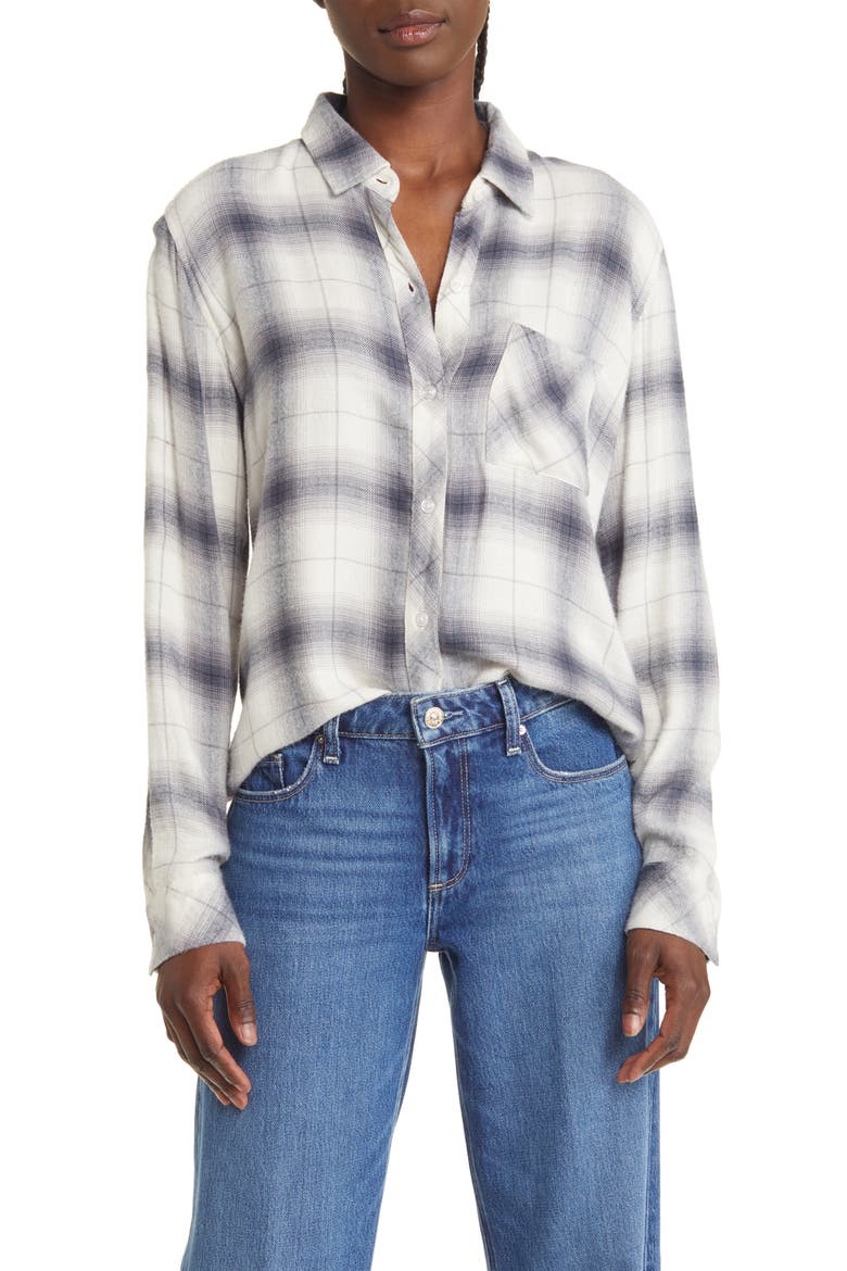 Hunter Plaid Button-Up Shirt, Main, color, STERLING WHITE