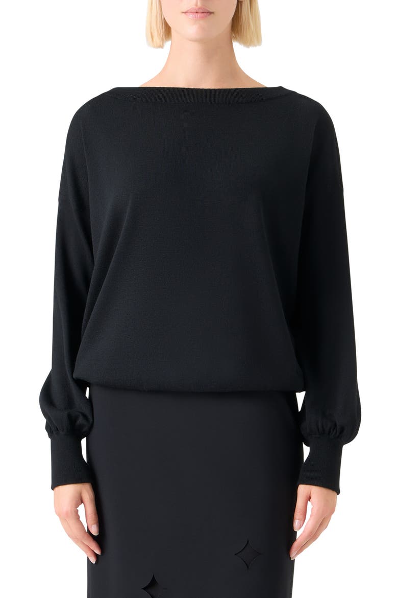 Boat Neck Virgin Wool Sweater, Main, color, BLACK