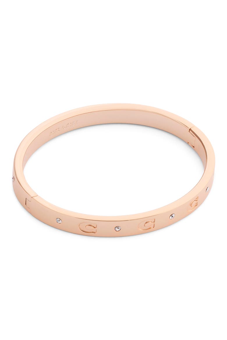 Repeated C Hinged Bangle, Main, color, ROSE GOLD