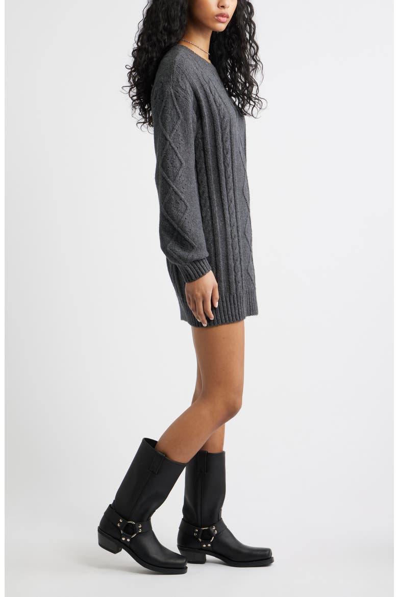 Long Sleeve Cable Knit Sweater Dress, Alternate, color, GREY MEDIUM CHARCOAL HEATHER