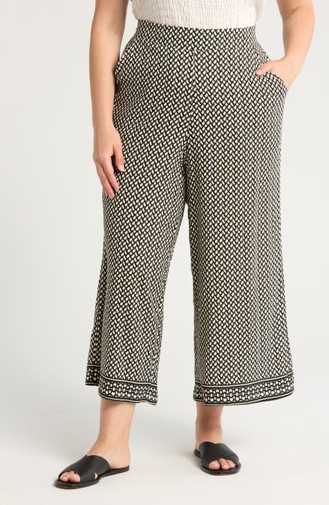 Print Crop Wide Leg Pants (Plus)