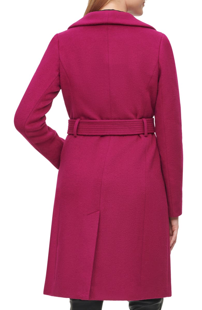 KARL LAGERFELD PARIS Wool Belted Wrap Coat, Alternate, color, Magenta