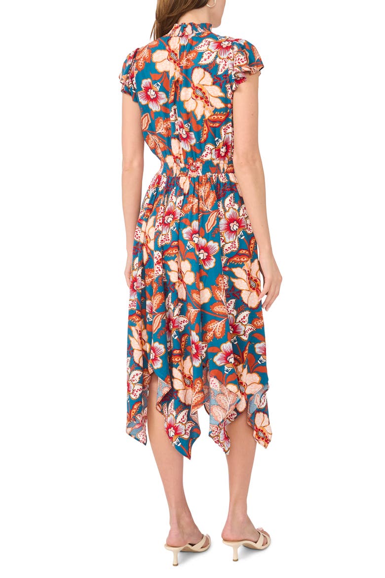 Smocked Waist Handkerchief Hem Midi Dress, Alternate, color, MALLARD BLUE
