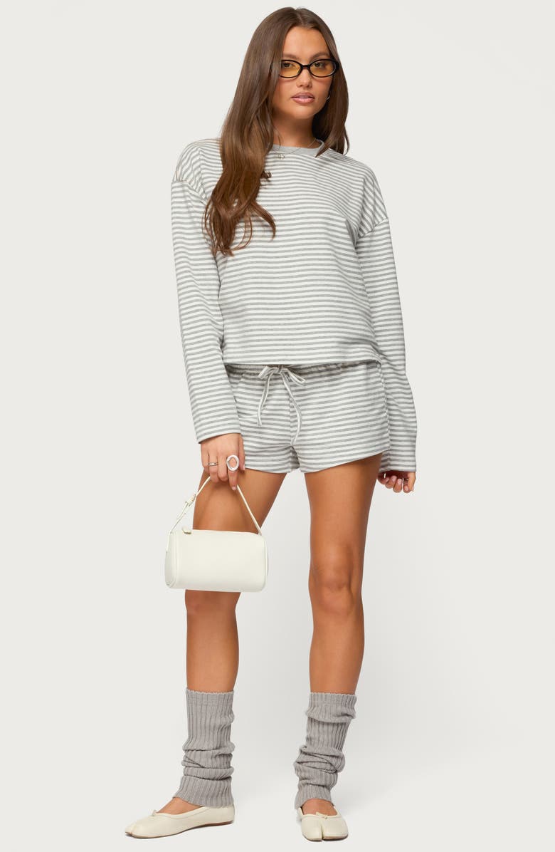 EDIKTED Jainee Stripe Drawstring Shorts, Alternate, color, Gray-Melange