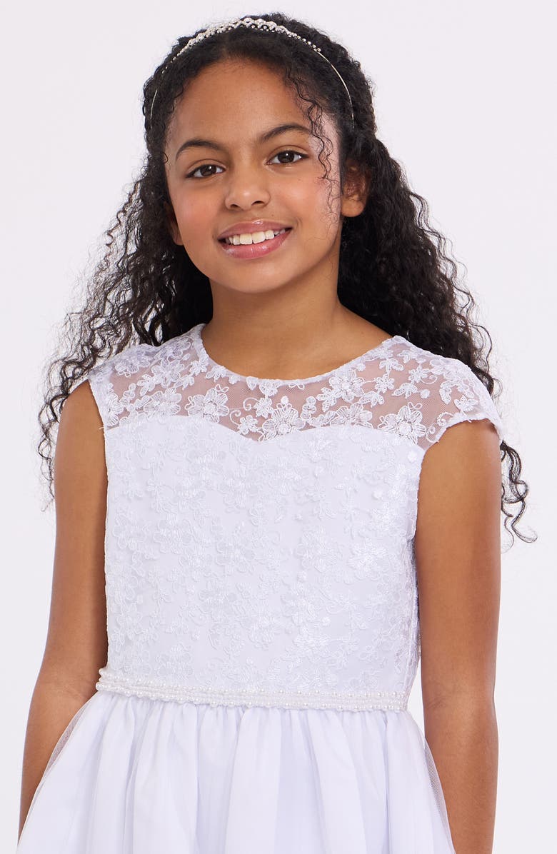 Iris & Ivy Embroidered Cap Sleeve Communion Dress, Alternate, color,