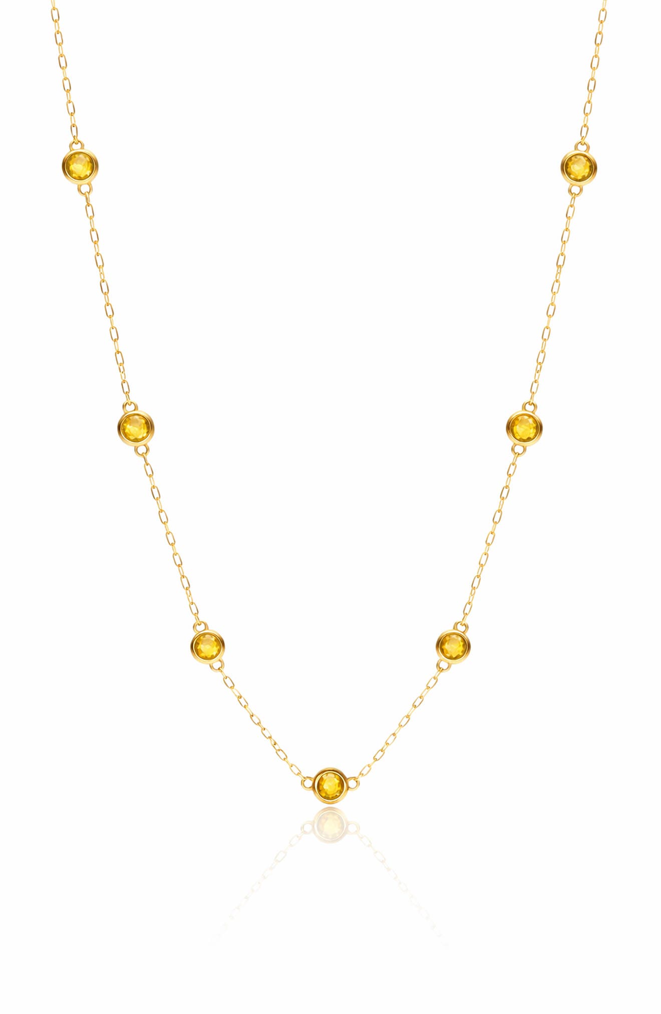 House of Frosted 14K Yellow Gold Citrine Station Chain Necklace