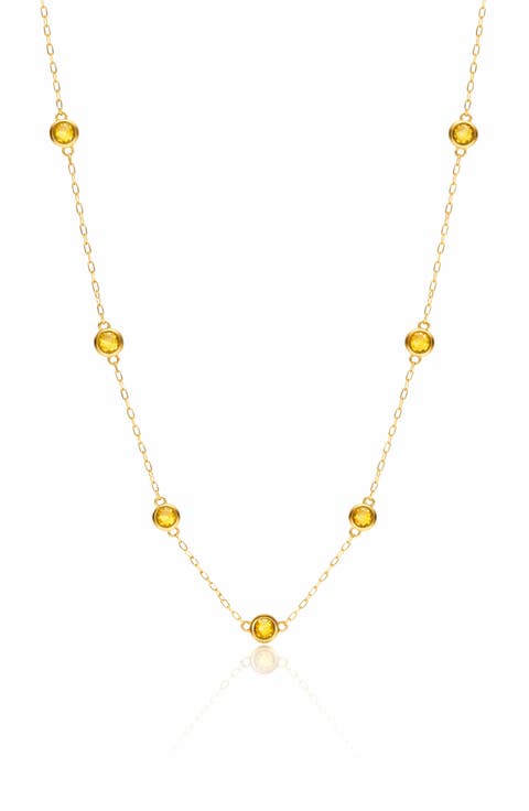 14K Yellow Gold Citrine Station Chain Necklace