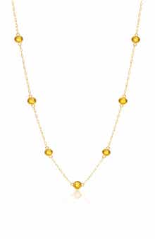 House of Frosted 14K Yellow Gold Citrine Station Chain Necklace