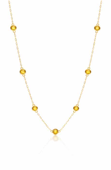 House of Frosted 14K Yellow Gold Citrine Station Chain Necklace