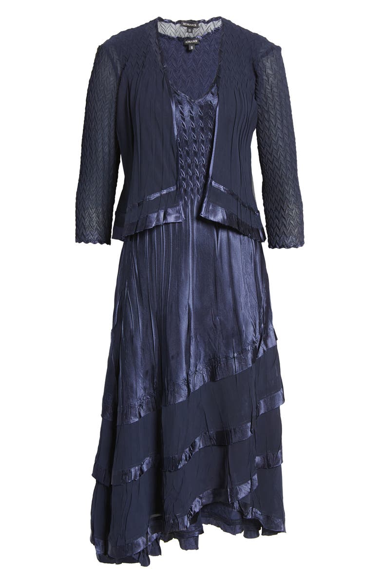 Komarov Tiered Chiffon & Charmeuse Midi Dress with Jacket, Alternate, color, 