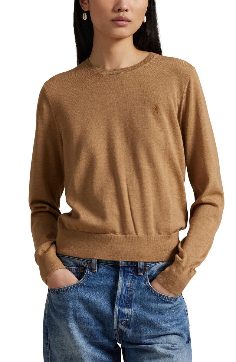 Polo Ralph Lauren Wool Crewneck Sweater, Main, color, Collection Camel Melange