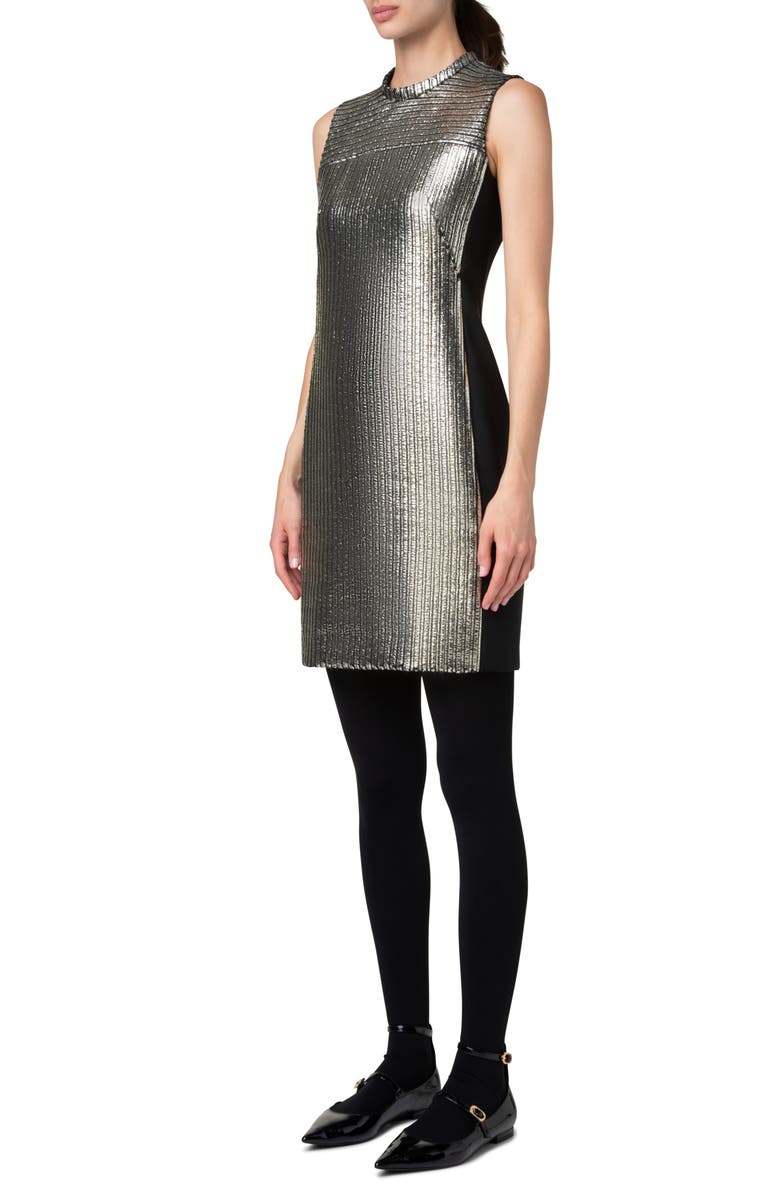 Akris punto Metallic Laminated Corduroy Dress, Alternate, color, Gold-Black