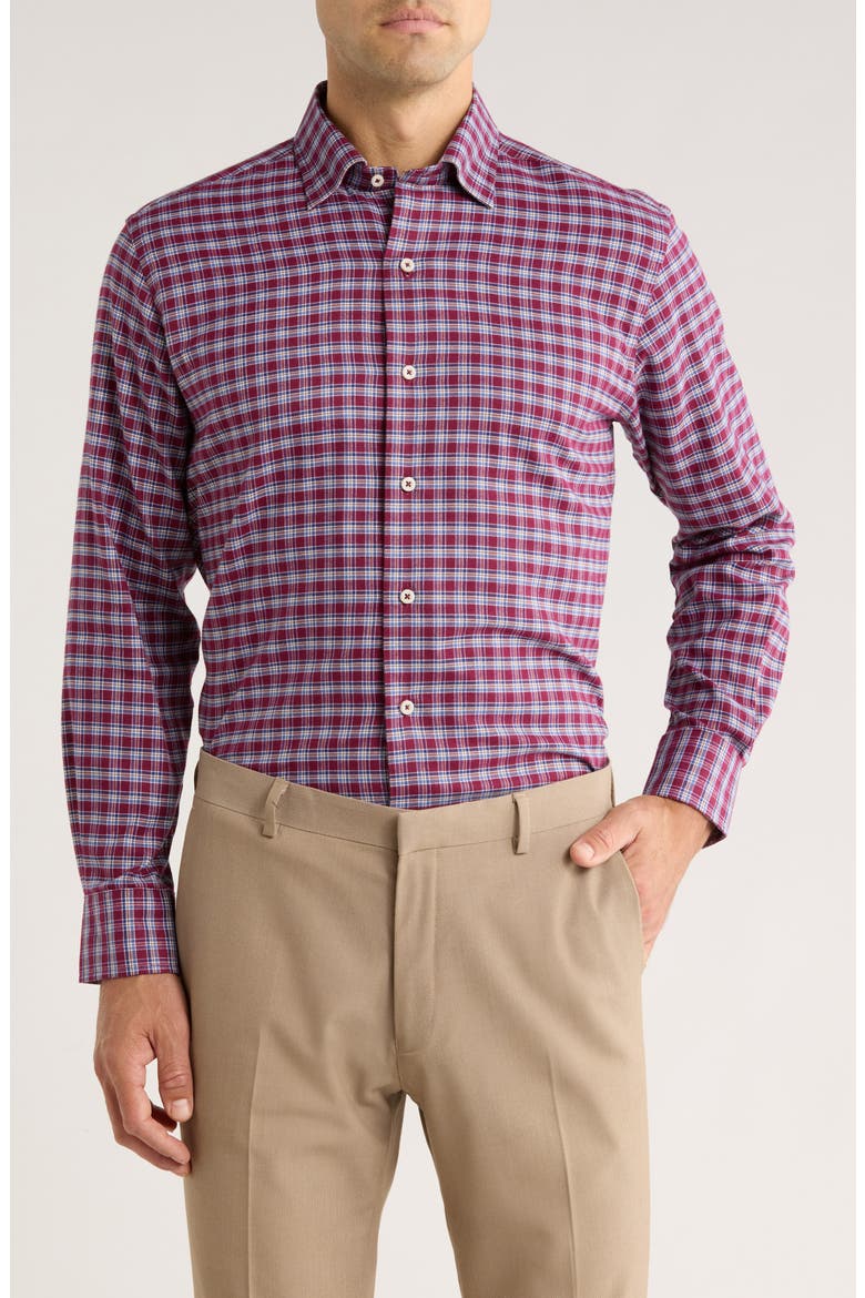 Herringbone Check Print Sport Shirt, Main, color, MERLOT/ MULTI