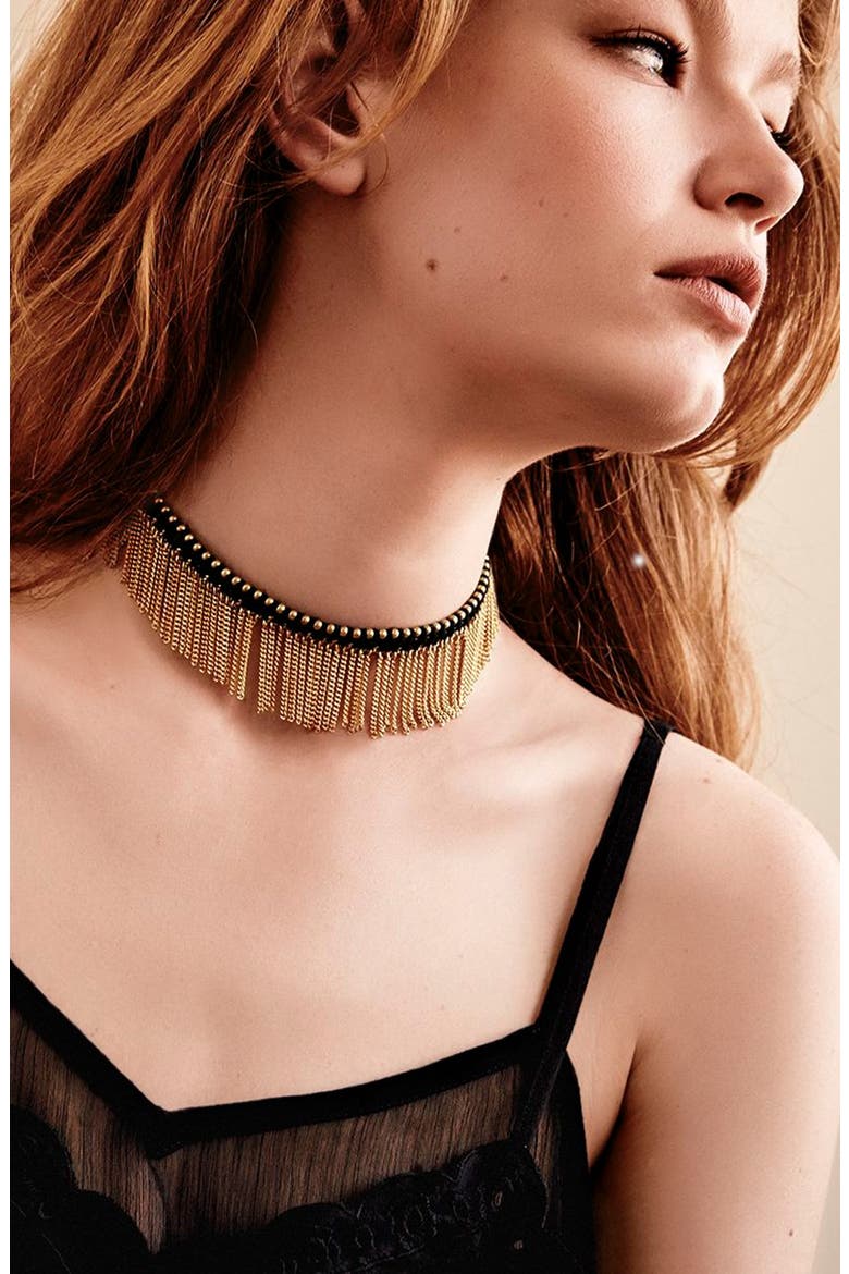 Fringe Choker, Alternate, color, BLACK/GOLD