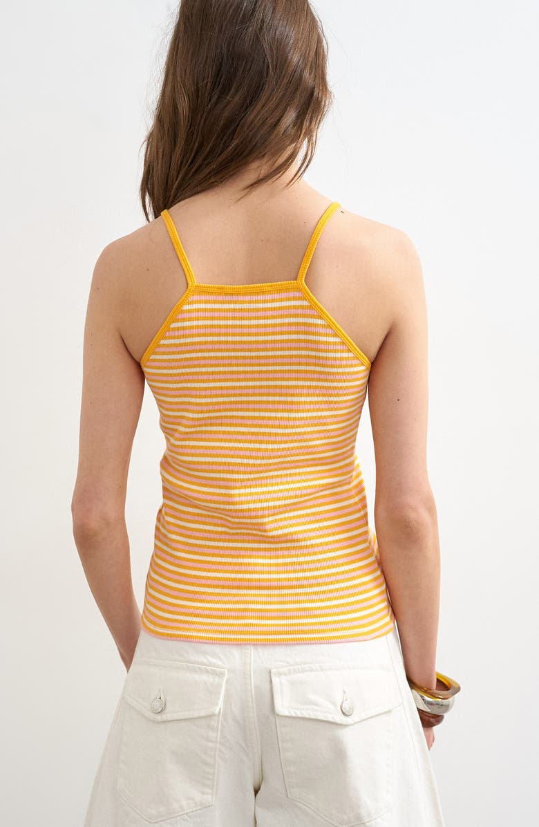 Topshop Stripe Rib Knit Stretch Cotton Tank, Alternate, color, Orange