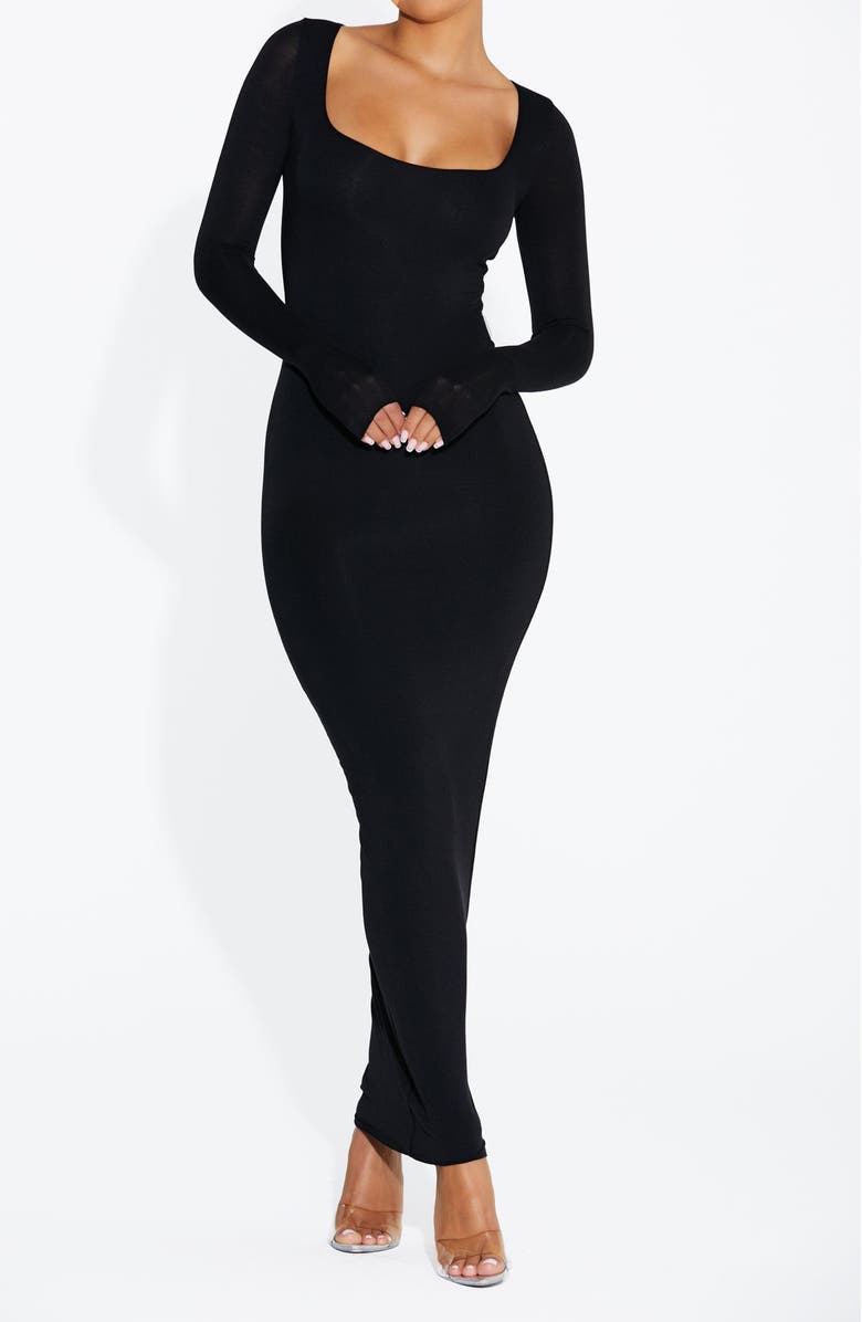 Naked Wardrobe Square Neck Long Sleeve Maxi Dress, Alternate, color, 