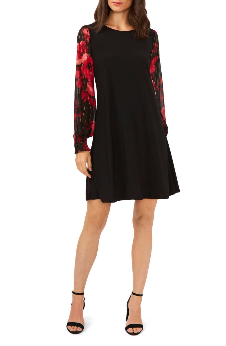 Chaus Mixed Media Floral Long Sleeve Sheath Minidress, Main, color, 