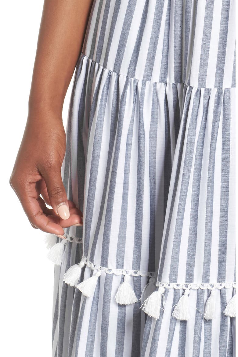 Tiered Tassel Fringe Cotton Maxi Dress, Alternate, color, IVORY/ GREY