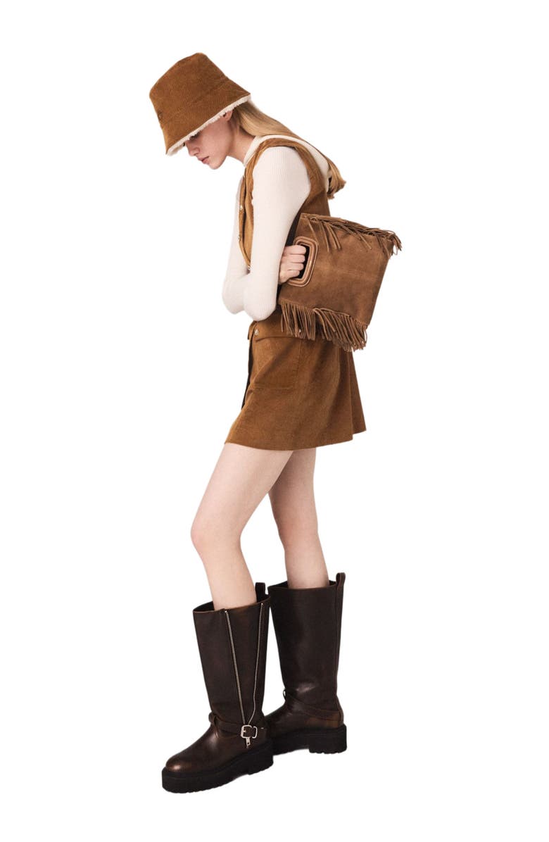 maje Short corduroy dress, Alternate, color, Camel