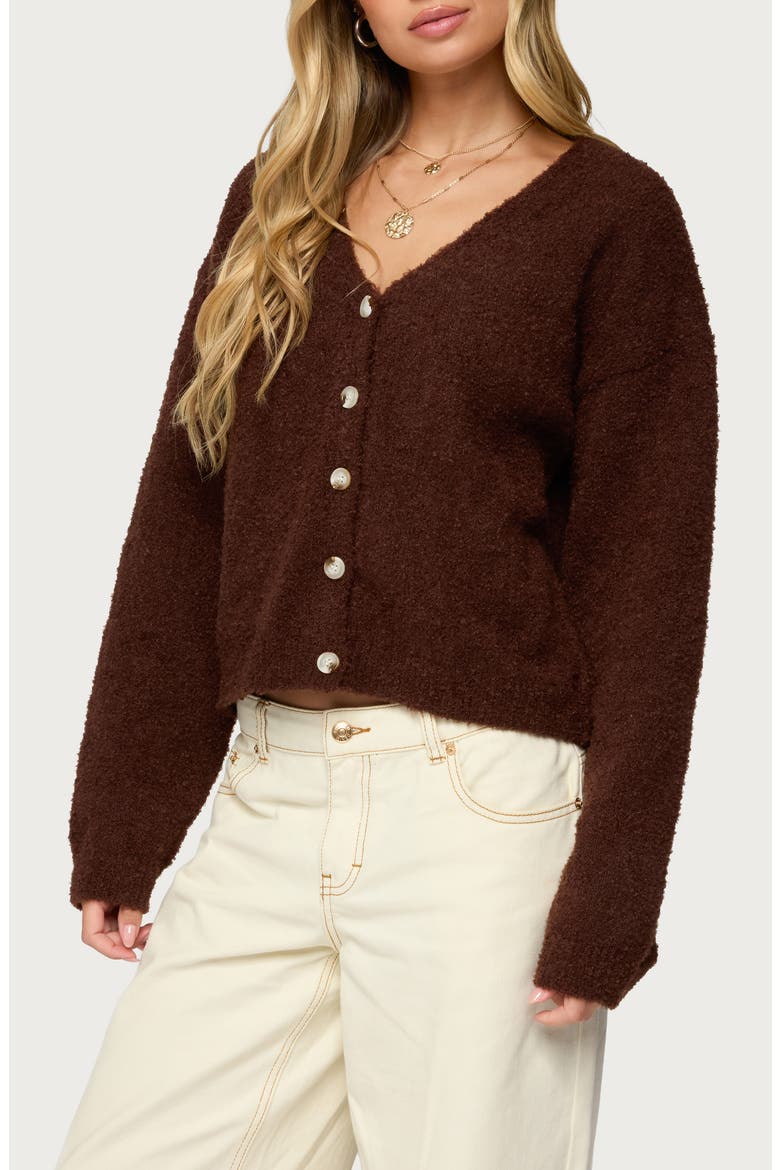 Jade Bouclé Crop Cardigan, Alternate, color, BROWN