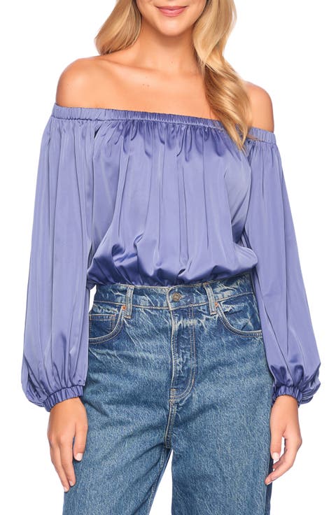 Off the Shoulder Matte Satin Blouson Bodysuit