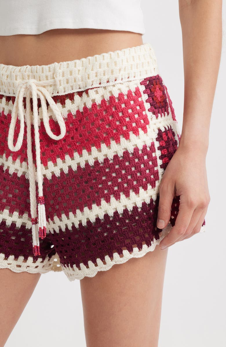 FARM Rio Colorful Crochet Tiles Shorts, Alternate, color, Red