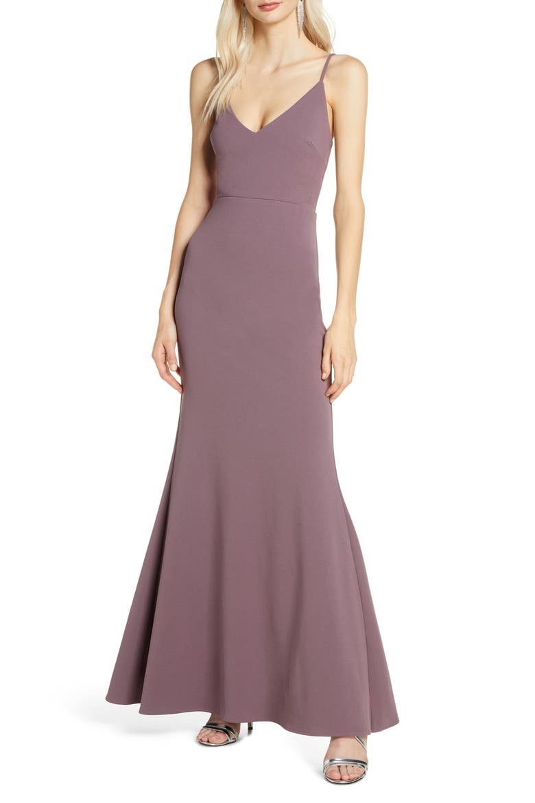 V-Neck Trumpet Gown, Main, color, DUSTY PURPLE