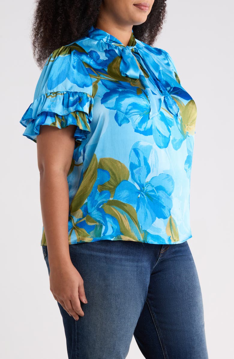 SUGARLIPS Neiva Floral Tie Neck Top, Alternate, color, Blue-Green