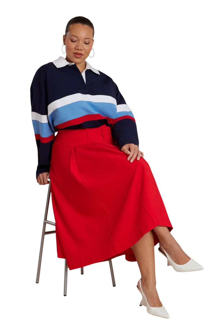 Pleated Belted Midi Skirt, Alternate, color, RED