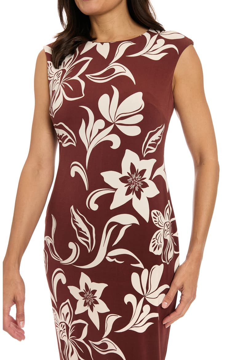 Floral Sleeveless Midi Sheath Dress, Alternate, color, BROWN/ IVORY