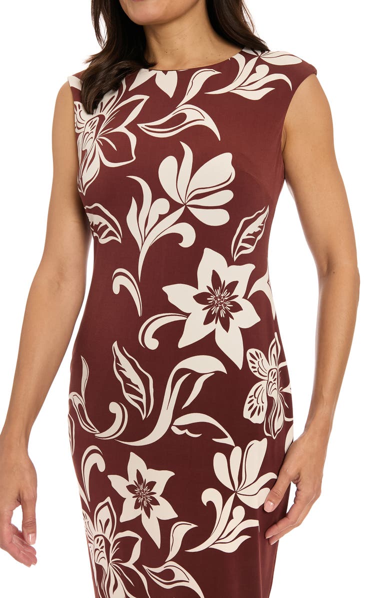 London Times Floral Sleeveless Midi Sheath Dress, Alternate, color, Brown/ Ivory
