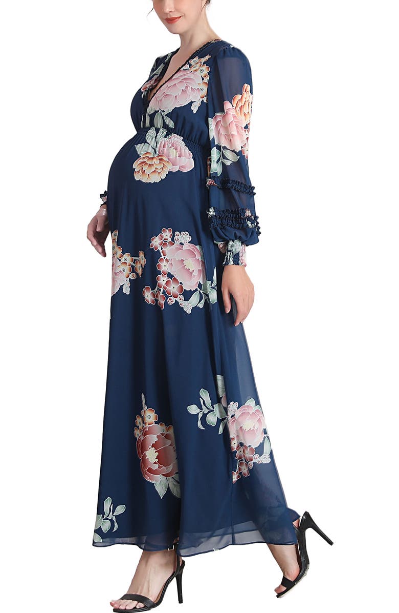 Kimi & Kai Adell Maternity Maxi Chiffon Dress, Alternate, color, Navy