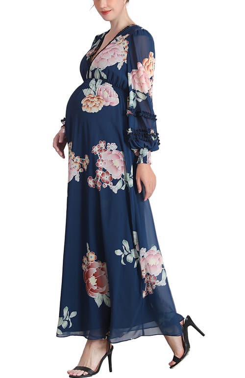 Kimi & Kai Adell Maternity Maxi Chiffon Dress In Blue