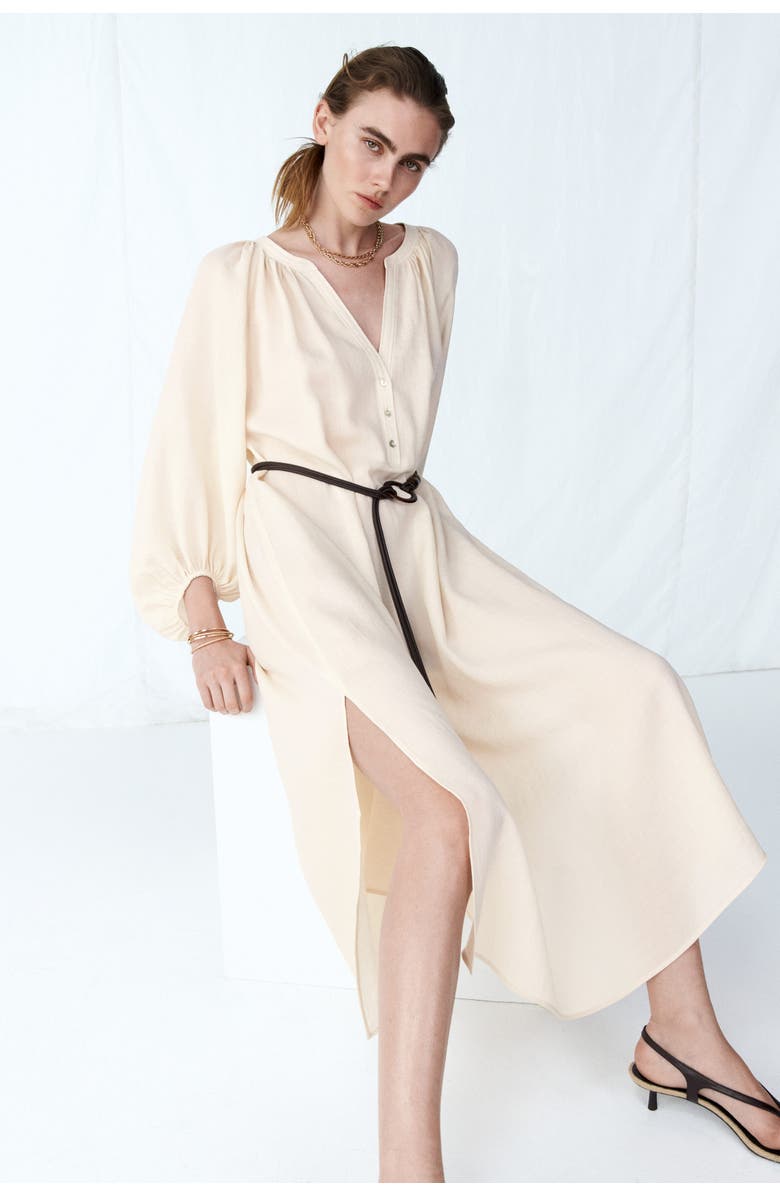 H&M Oversized Tie-belt Dress, Alternate, color, Light Beige