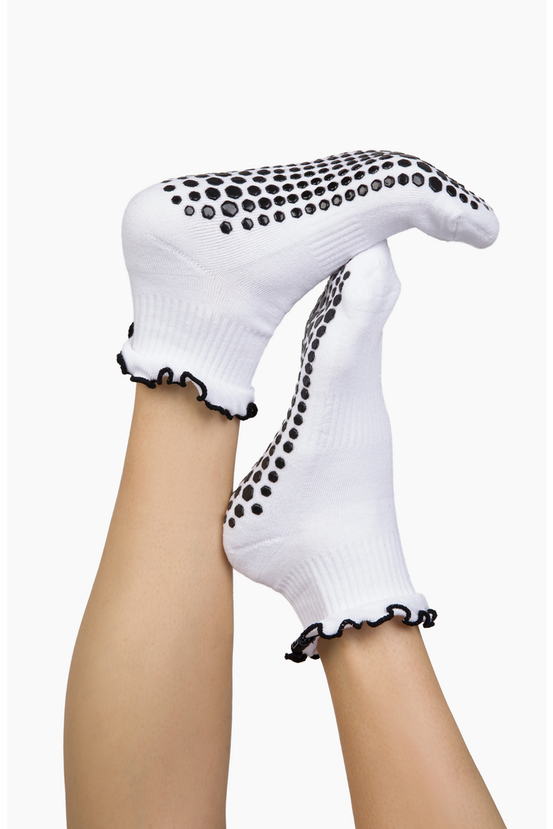 Antimicrobial Grip Sock- White Ruffle Black Grip, Alternate, color, White