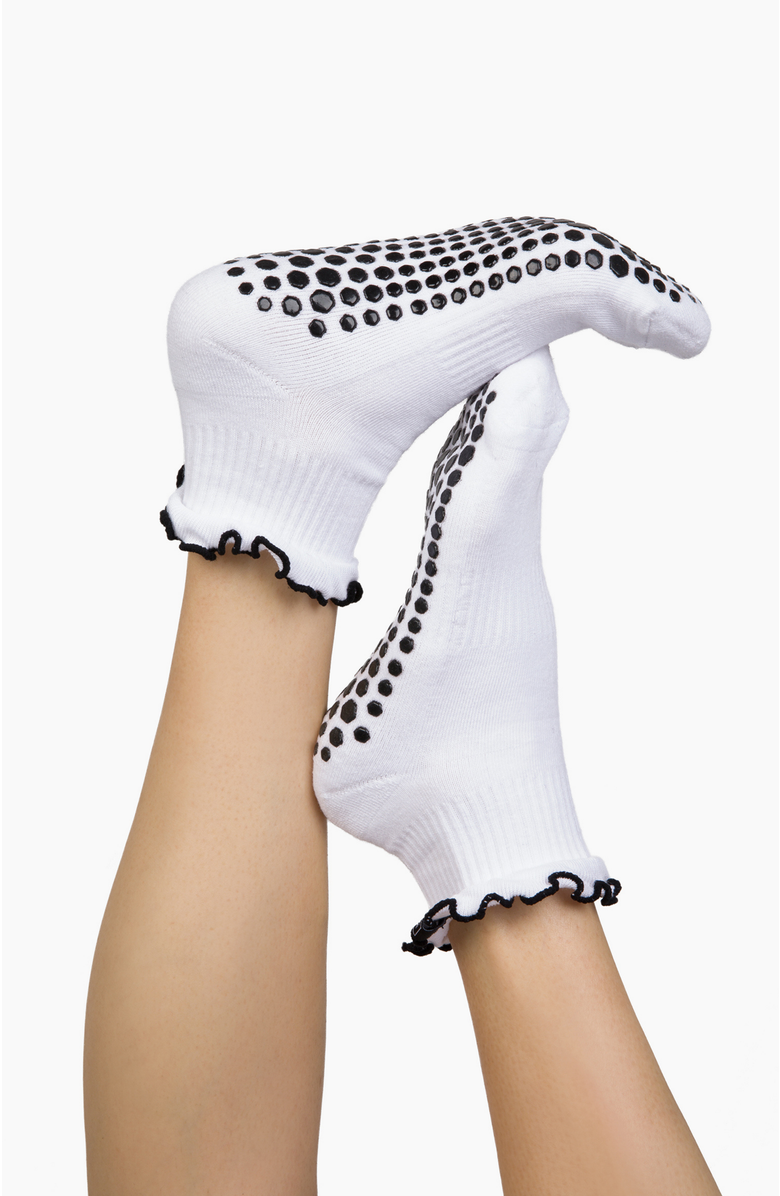 Lutava Antimicrobial Grip Sock- White Ruffle Black Grip - 4 Pack, Alternate, color, White With Black Accents