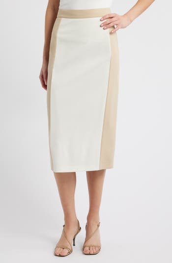 Boss Women s Vasiana Colorblock Midi Pencil Skirt White Mid Length Skirts