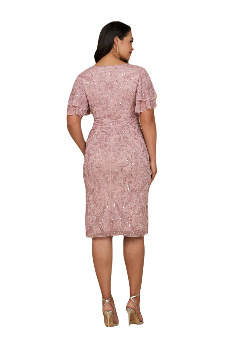 Beaded Midi Dress with Cape Sleeves, Alternate, color, Dusty Rose